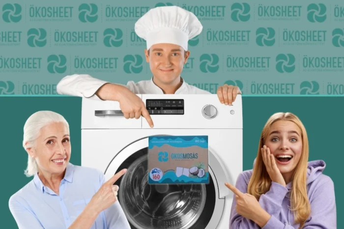 egy séf egy idős és egy fiatal hölgy az okosmosára mutat