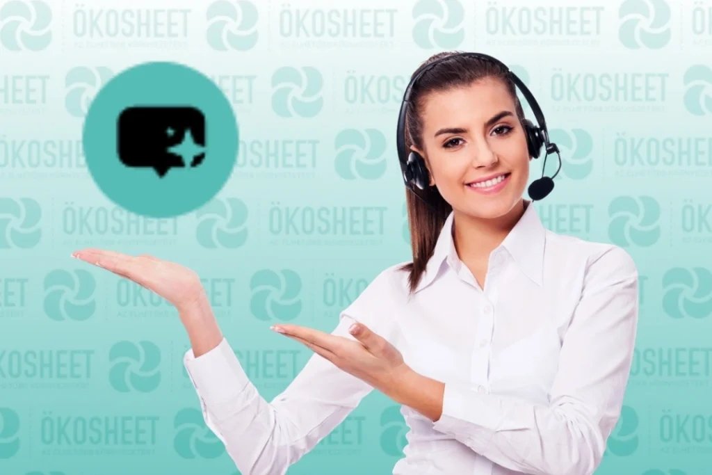 ügyfélszolgálatos hölgy a chatbase ikonra mutat