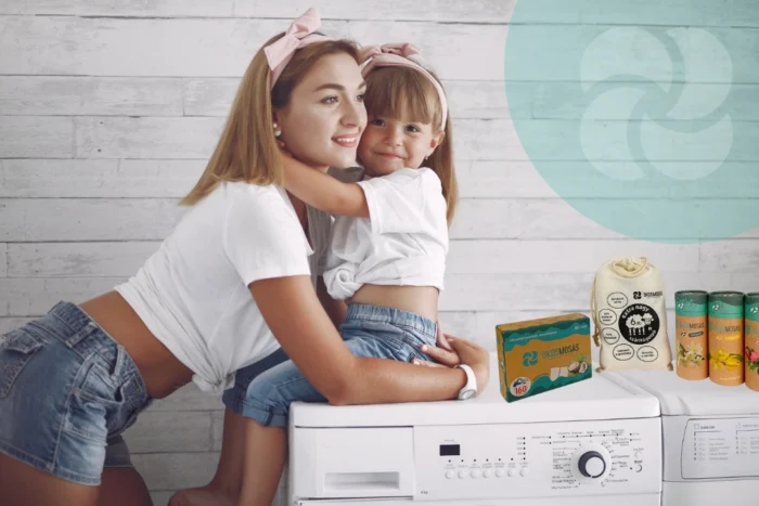 anya kislányával a mosógéppel