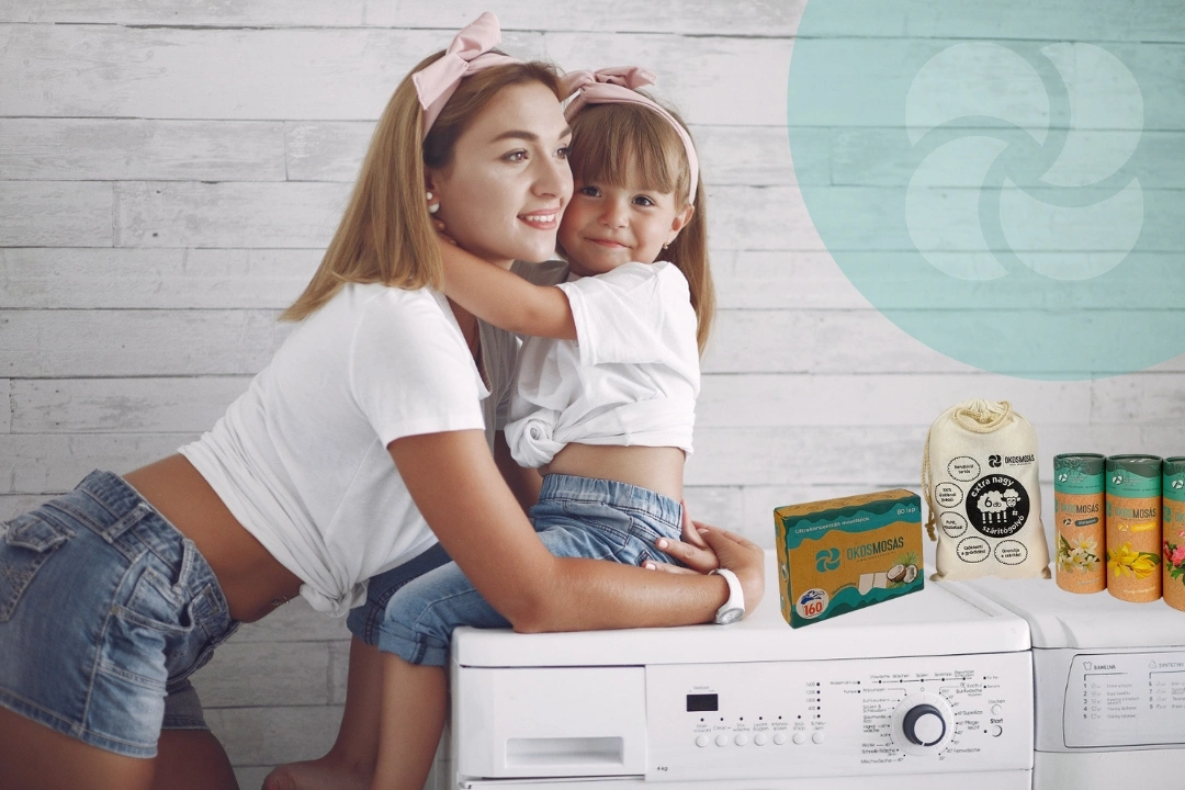 anya kislányával a mosógéppel